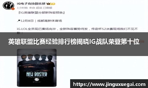英雄联盟比赛经验排行榜揭晓IG战队荣登第十位